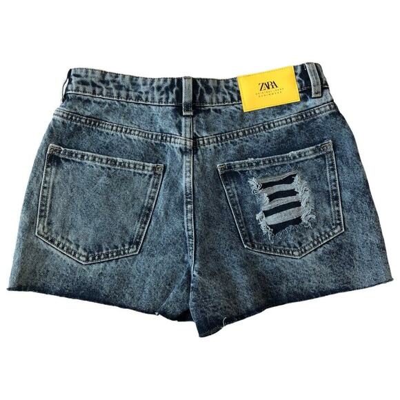 Zara Womens Denim Jeans Shorts Size 2 High Rise Distressed Exposed Button Fly - Picture 2 of 6